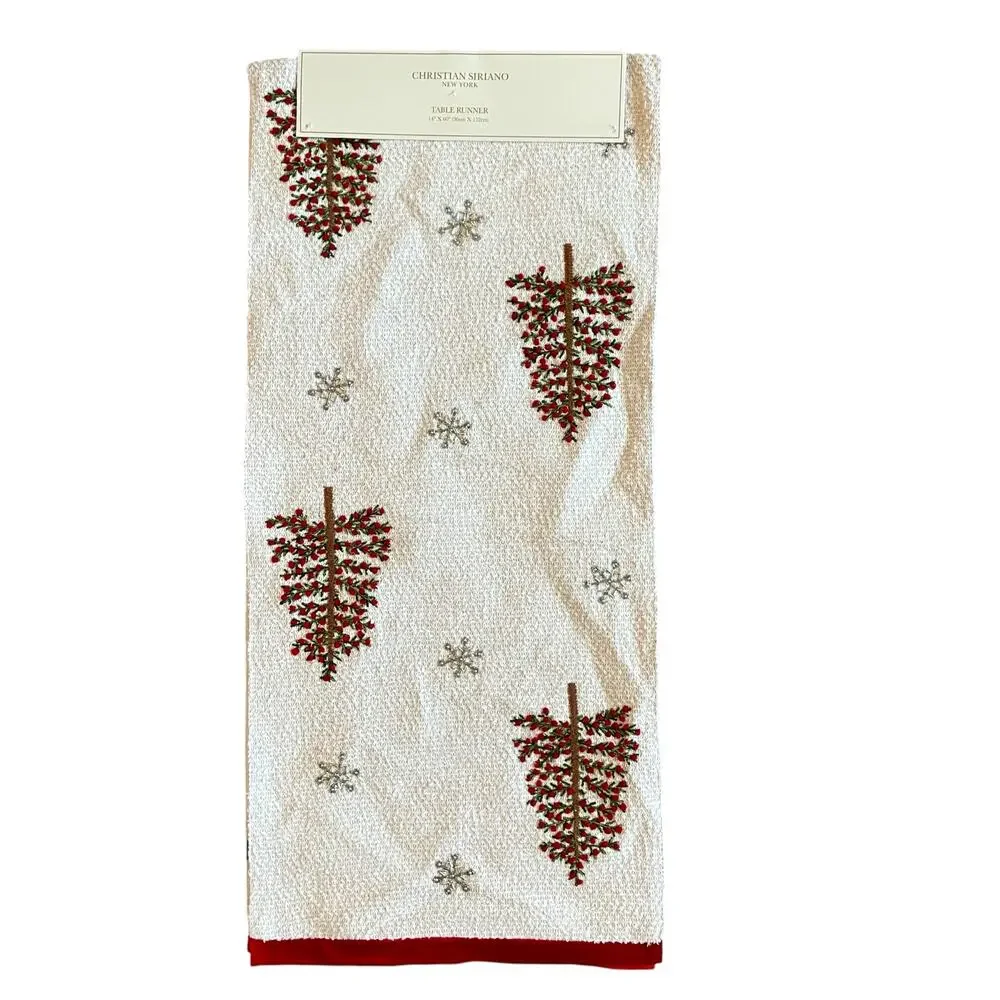Christian Siriano Christmas Tree & Snowflake Table Runner 14x60 Embroidered New
